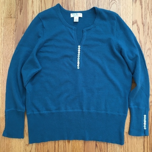 Susan Bristol 100% Merino Wool Blue Long Sleeve V-neck  Tight Knit Sweater - Picture 11 of 15